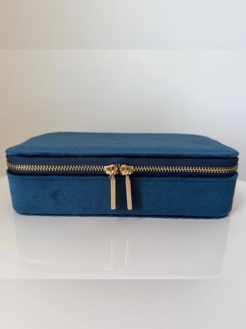 Blue Velvet Jewelry Organizer Travel Case with Multiple Compartments
